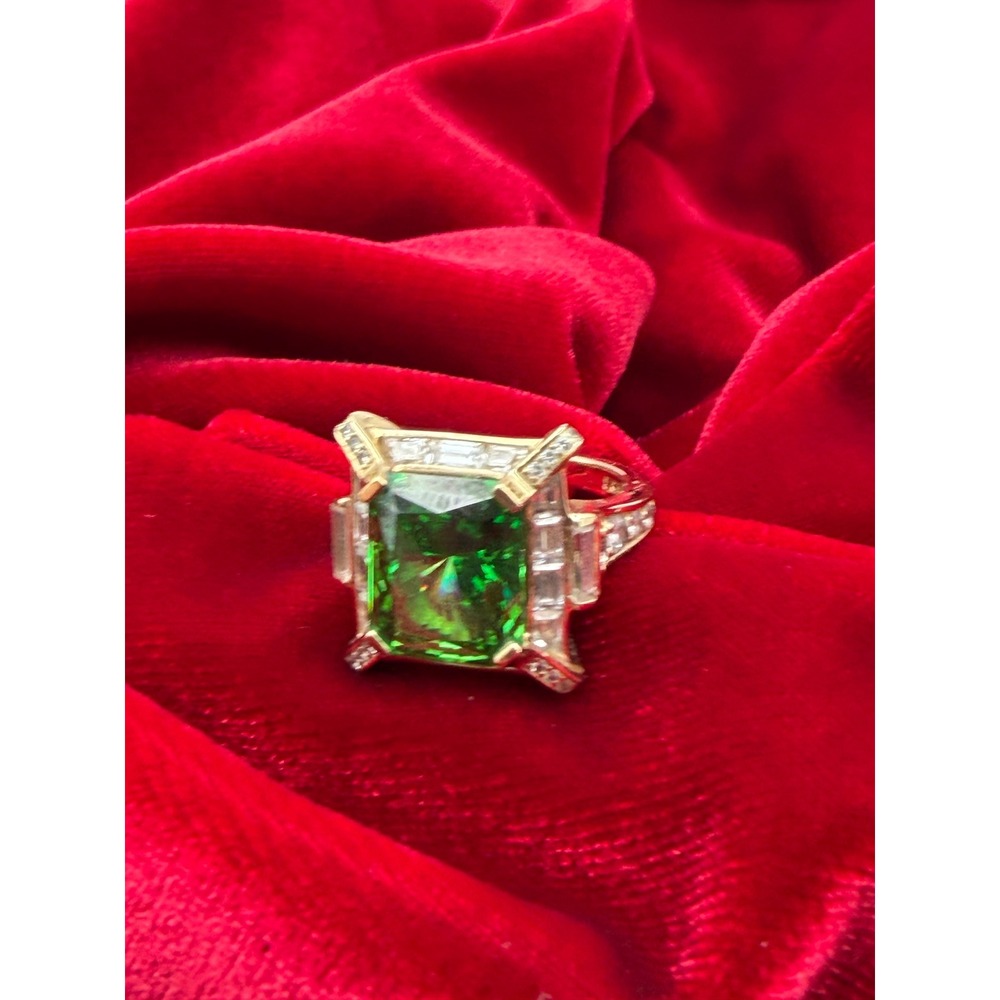 Green Emerald Cut Statement Ring 925 Sterling Silver Gold Vermeil Size 6